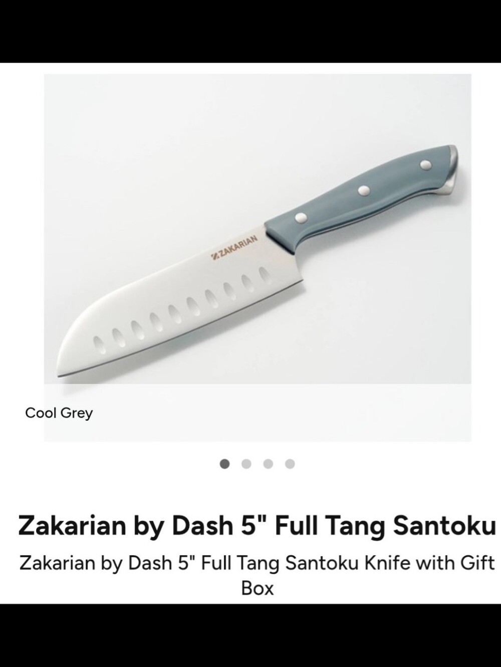 Zakarian by Dash 5" Full Tang Santoku Knife - Cool Grey Handle. New In Box.